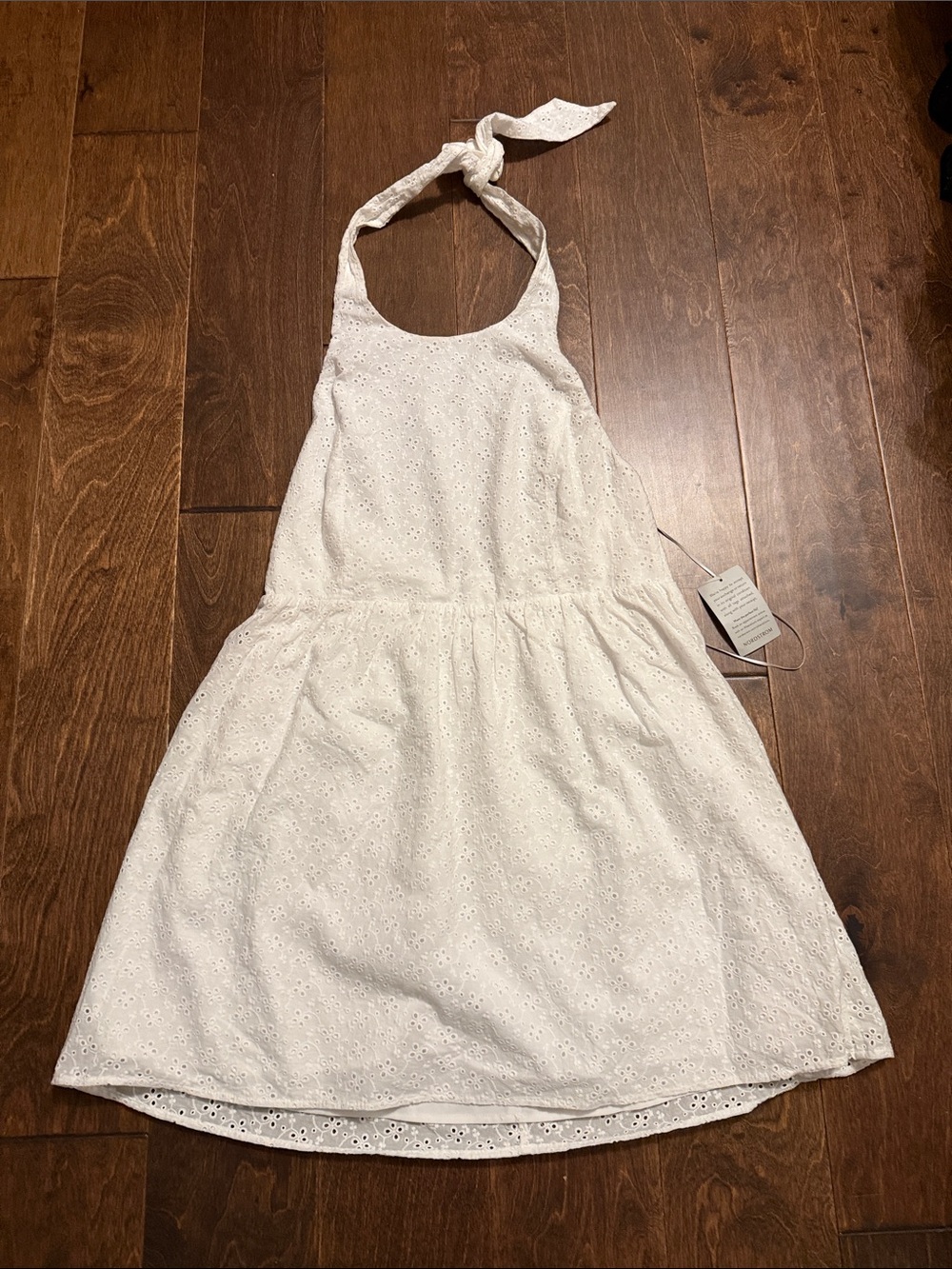 Charles Henry White Eyelet Halter Tie Mini Dress